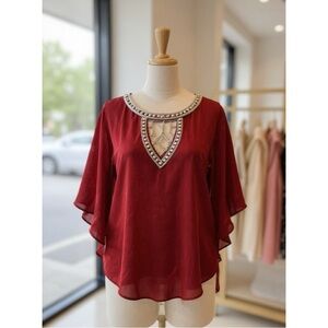 Elegant Red Embellished Women's Top